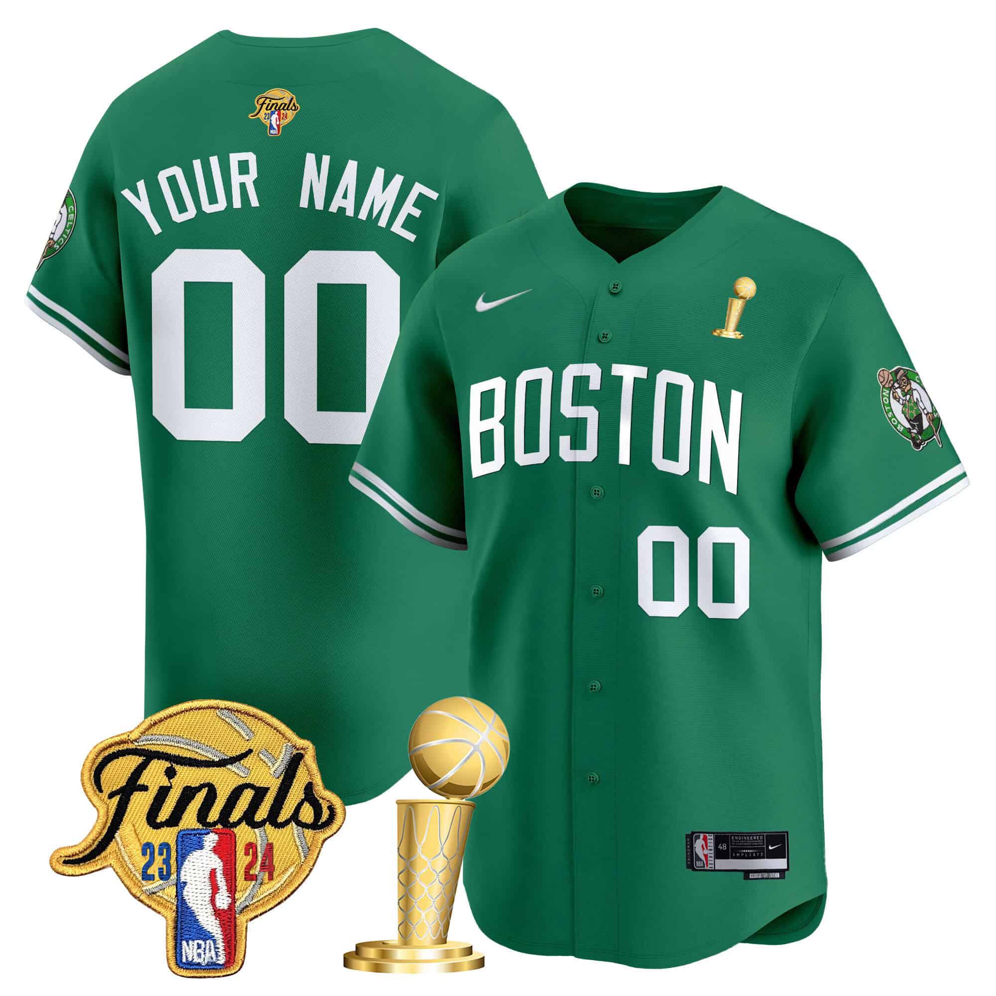 Men Boston Celtics Green 2024 Nike Final & Champions Patch Baseball Custom NBA Jersey